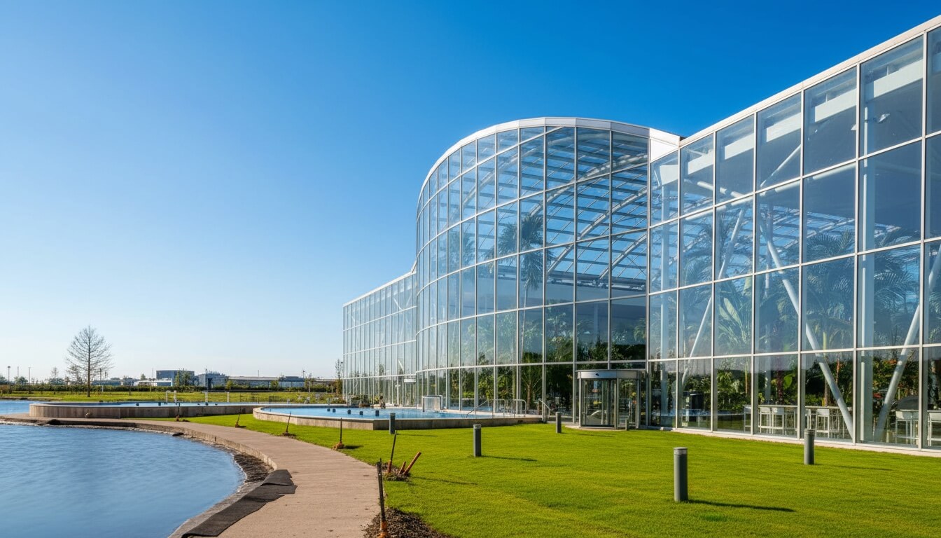 Therme Bucharest exterior glass building